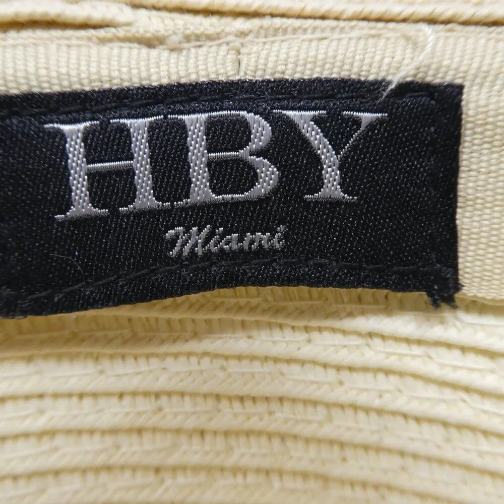 HBY‎ Miami Cream Black Paper Straw Wide Brim Floppy Beach Sun Hat S/M